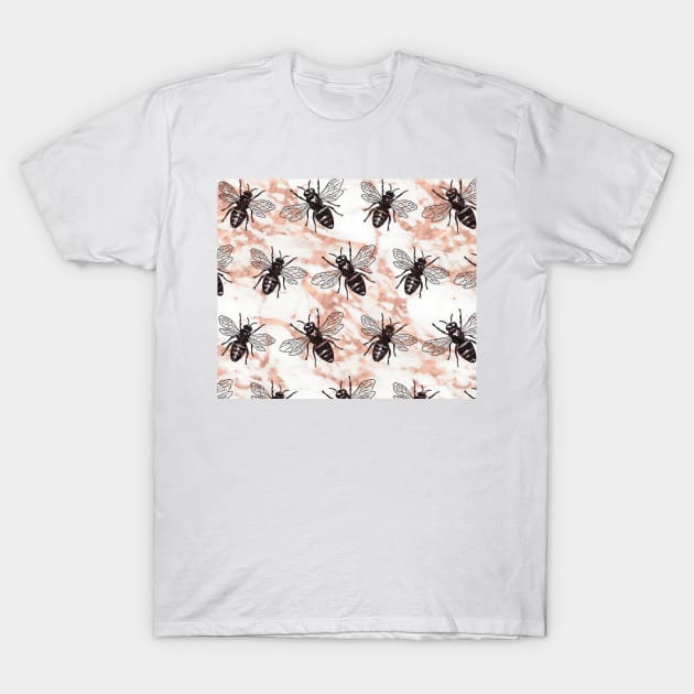 Bees on rose gold marble T-Shirt by marbleco